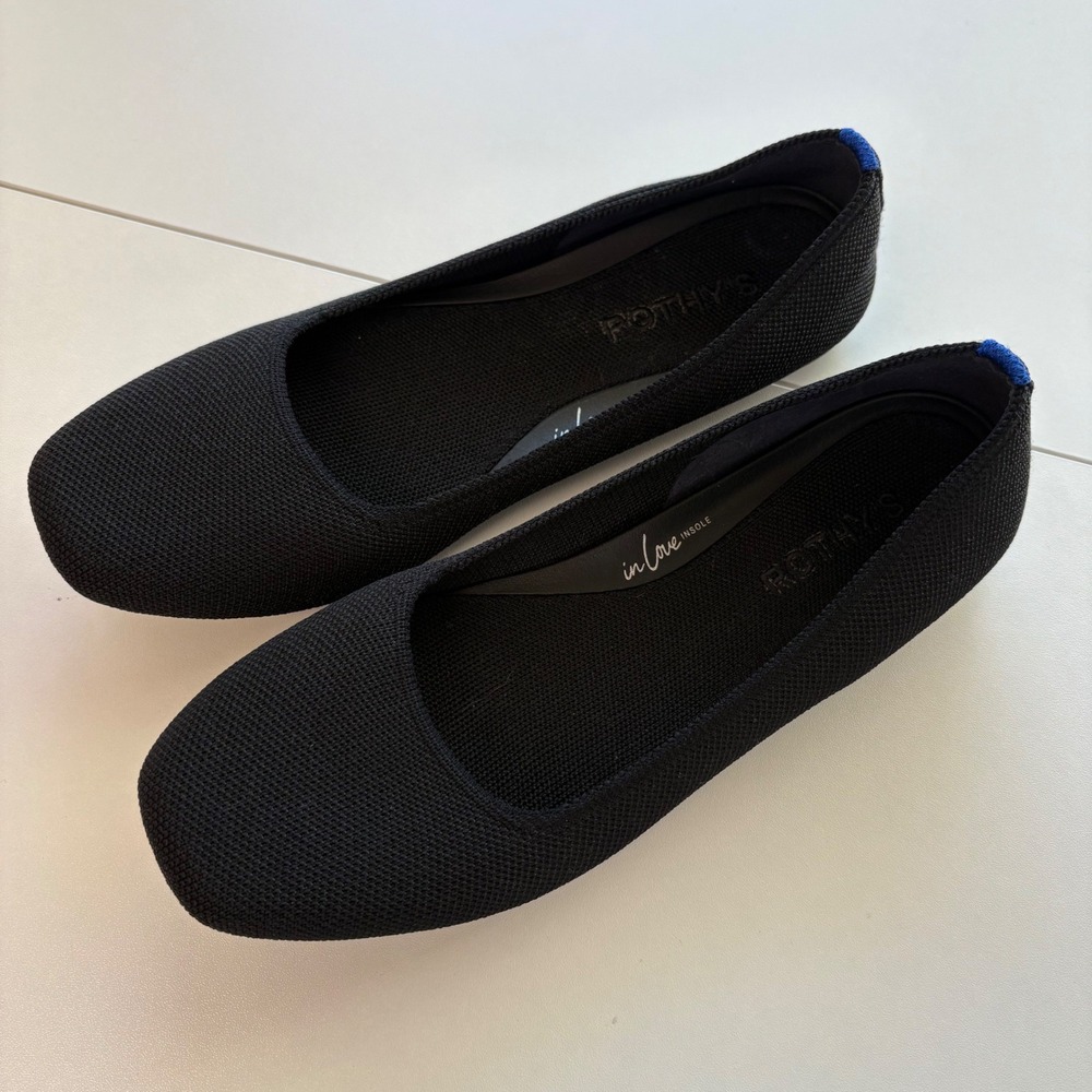Rothy's The Point Flats Womens 7.5 Black Tortoise Shell Knit Pointed Toe